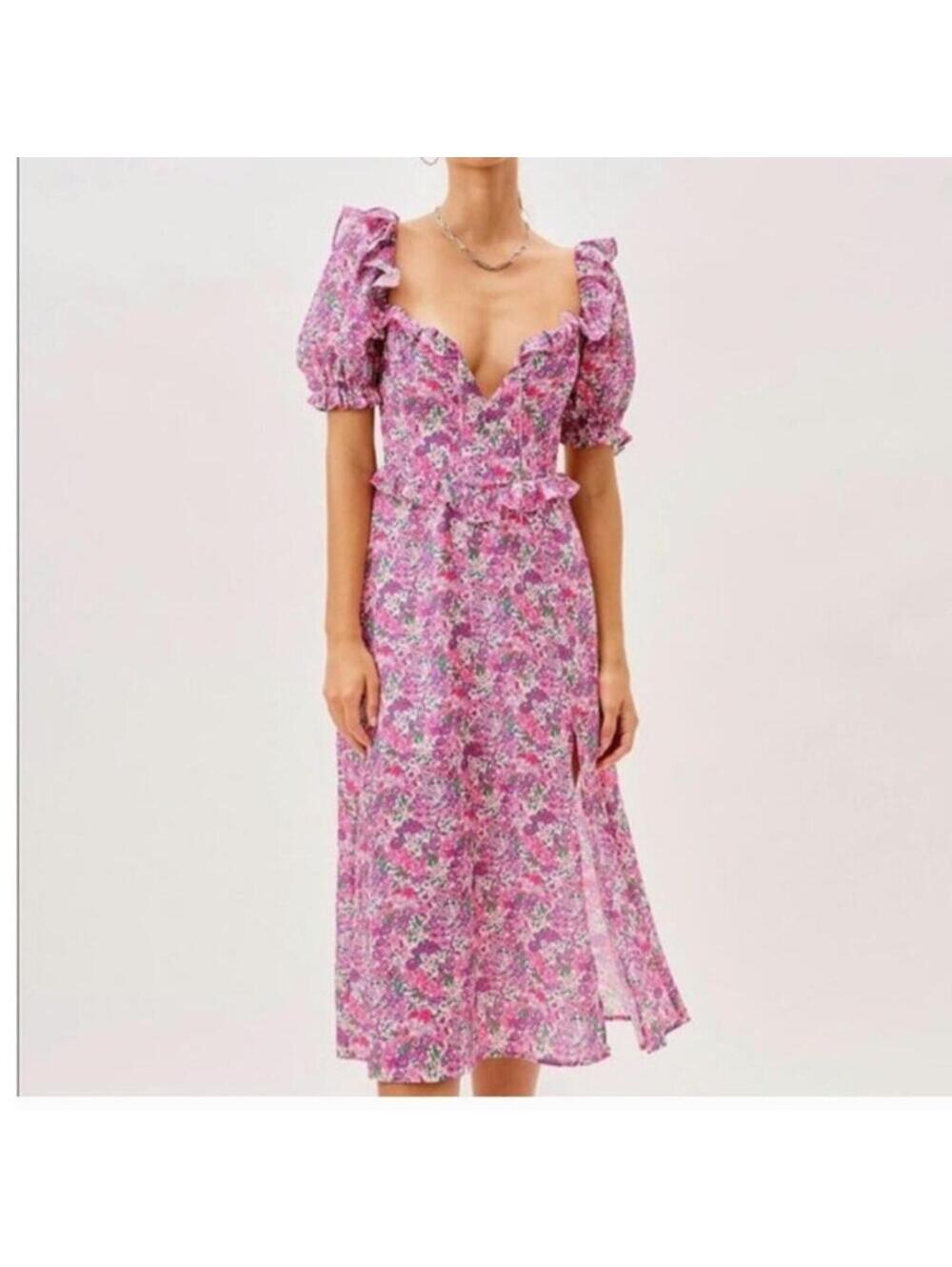 For Love and Lemons Katrina Midi Length Floral Dress Size Small